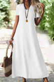 Solid Color V-neck Short Sleeved Dress