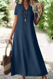Solid Color V-neck Short Sleeved Dress