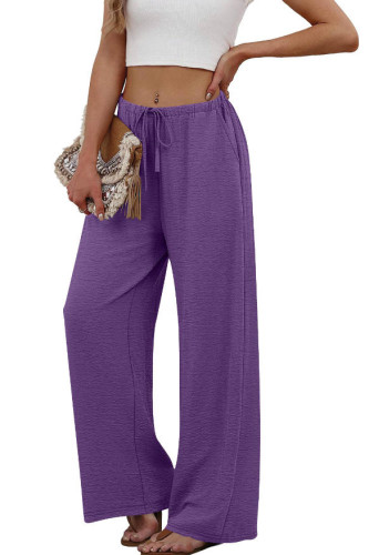Solid Color Elastic Waist Wide Leg Pants