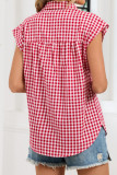 Checkered Print Lapel Short Sleeved Cardigan Shirt