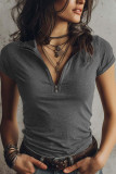 Zippered V-neck Short-sleeved T-shirt