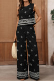 Ethnic Style Retro Vest Wide Leg Pants 2-piece Set