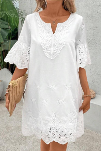 Hollow Lace V-neck Short Sleeved Dress