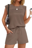 Solid Color Round Neck T-shirt Shorts 2-piece Set