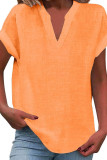 Large Size Solid Color Short Sleeved V-neck Shirt