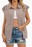 Checkered Print Lapel Short Sleeved Cardigan Shirt