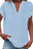 Large Size Solid Color Short Sleeved V-neck Shirt