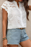 Hollow Out Short Sleeved V-neck Shirt