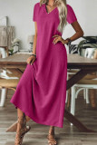 Solid Color V-neck Short Sleeved Dress