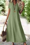 Solid Color V-neck Short Sleeved Dress