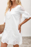 Hollow Lace V-neck Short Sleeved Dress