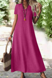 Solid Color V-neck Short Sleeved Dress