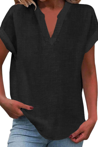 Large Size Solid Color Short Sleeved V-neck Shirt