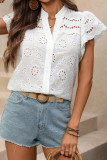 Hollow Out Short Sleeved V-neck Shirt