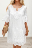 Hollow Lace V-neck Short Sleeved Dress