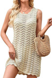 Wave Pattern Hollow Knitted Sleeveless Dress