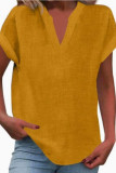 Large Size Solid Color Short Sleeved V-neck Shirt
