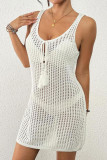 Solid Color Hollow Knitted Sleeveless Beach Dress