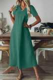 Solid Color V-neck Short Sleeved Dress