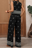 Ethnic Style Retro Vest Wide Leg Pants 2-piece Set