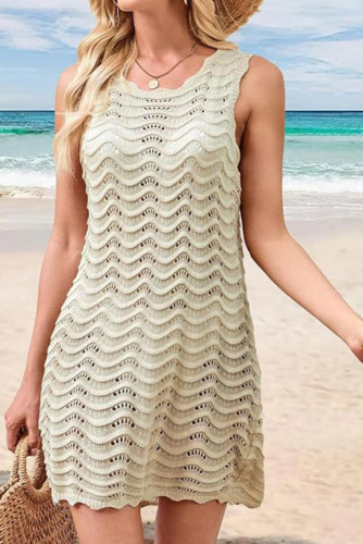 Wave Pattern Hollow Knitted Sleeveless Dress