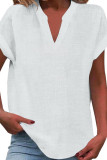 Large Size Solid Color Short Sleeved V-neck Shirt