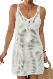 Solid Color Hollow Knitted Sleeveless Beach Dress