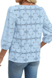  Lace Seven Quarter Sleeve Round Neck T-shirt