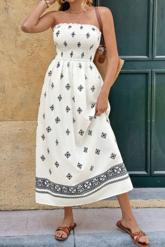 Ethnic Style Strapless Waist Cinching Dress