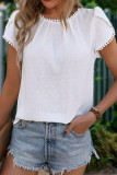 Swiss Dot Petal Short Sleeve White Shirt