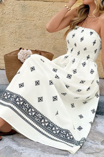 Ethnic Style Strapless Waist Cinching Dress