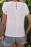 Swiss Dot Petal Short Sleeve White Shirt