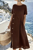 Round Neck Short Sleeved Solid Color Dress