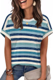 Round Neck Short Sleeved Striped T-shirt