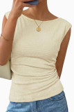 Round Neck Solid Color Waist Cinching Shirt