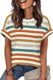 Round Neck Short Sleeved Striped T-shirt