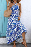 Vintage Halter Neck Backless Slit Dress