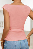 Round Neck Solid Color Waist Cinching Shirt