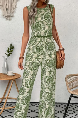 Printed Sleeveless Vest Wide Leg Pants 2-piece Set
