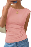 Round Neck Solid Color Waist Cinching Shirt