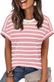 Round Neck Short Sleeved Striped T-shirt