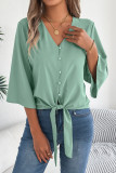 V-neck Seven Quarter Sleeve Chiffon Shirt