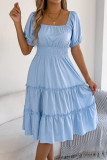 Square Neck Short Sleeved Ruffle Edge Dress