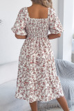 Square Collar Waist Cinching Floral Dress