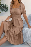 Square Neck Short Sleeved Ruffle Edge Dress