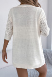 Hollow Out Mid Sleeve Knitted Solid Color Cardigan
