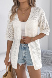 Solid Color Hollow Short Sleeved Knitted Cardigan
