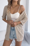 Hollow Out Mid Sleeve Knitted Solid Color Cardigan