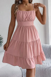 Sleeveless Waist Cinching Solid Color Dress
