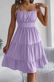 Sleeveless Waist Cinching Solid Color Dress